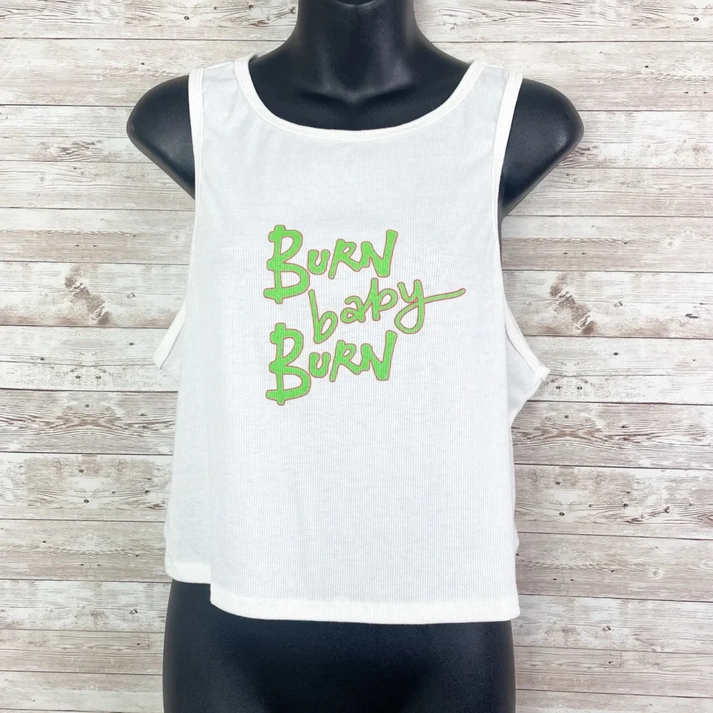DOLLS KILL “Burn Baby Burn” Logo Racerback White Crop Top Tank 1X